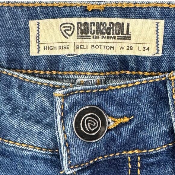 Rock & Roll Insert Bell Bottom High Rise Jeans 28x34 70s Flare Coastal Cowgirl - Picture 4 of 16